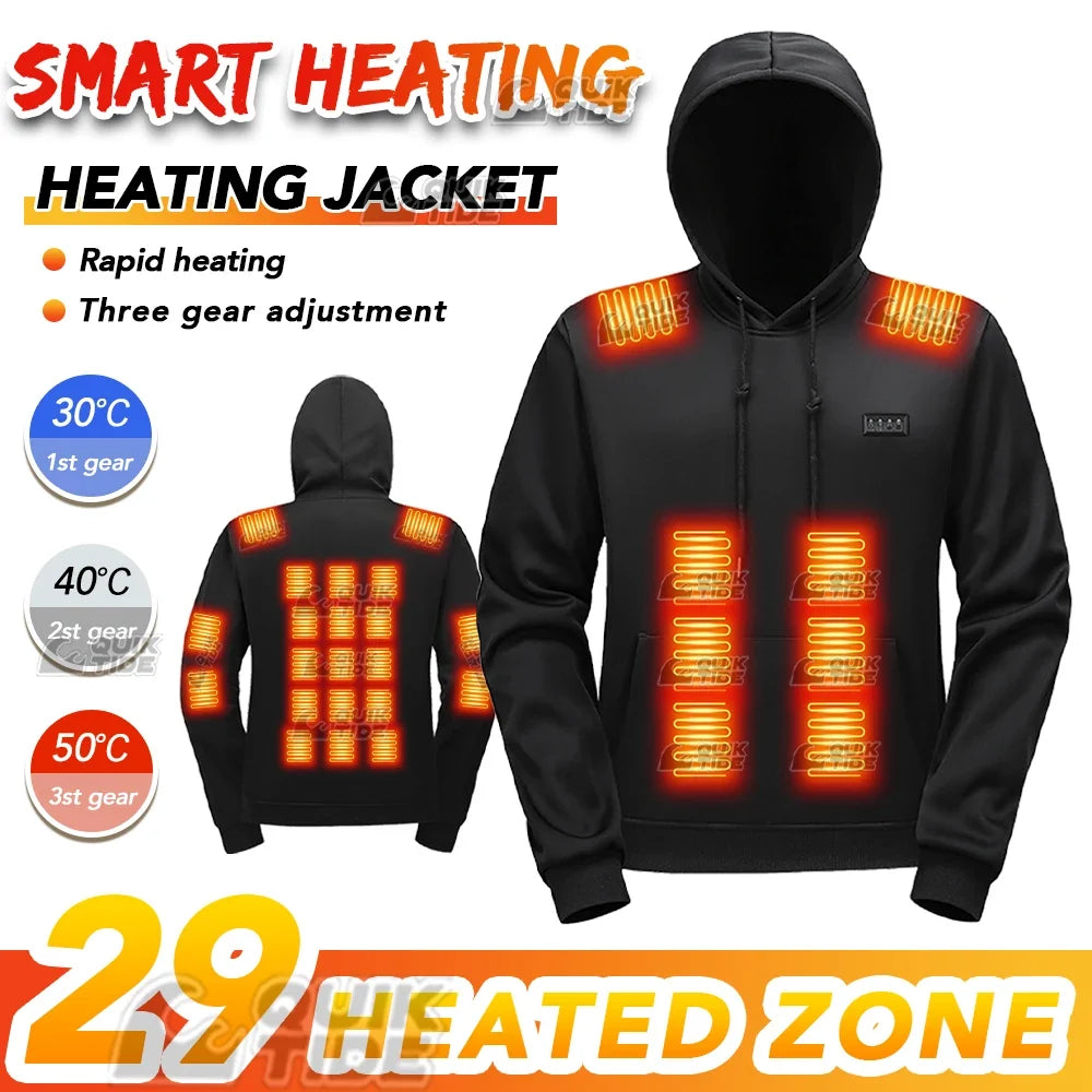 Intelligent Heating Hoodie, 29-Heating Zones, 4-Switches, 3-Speed Adjustable, Suitable For Outdoor Activities,Indoor Work,Hiking