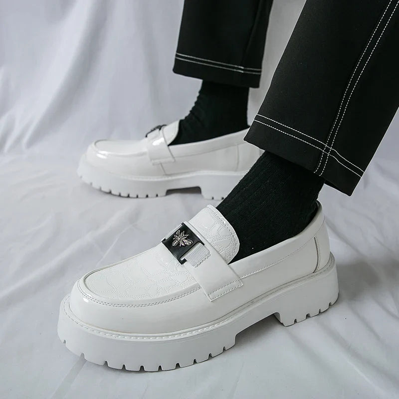 2026 Fashion Bee Design Men's Leather Shoes Thick Sole Luxury  Slip On Loafers Comfort Fashio Business Party Formal Dress Shoes