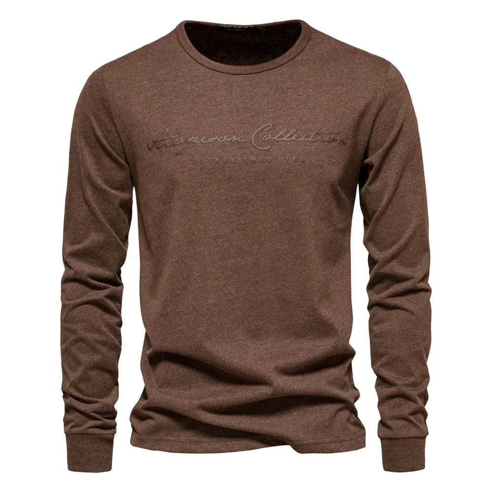 100% Cotton Long Sleeve Men's T-shirt Solid Color Letter Print Casual T shirts for Men New Spring Tops Tee Men Clothing