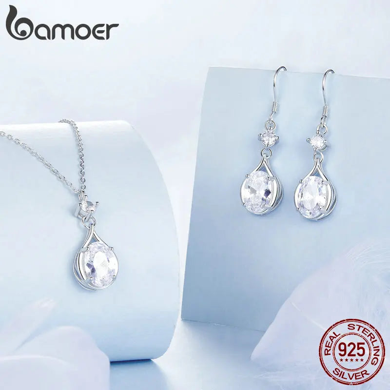 925 Sterling Silver Necklace for Women Cubic Zirconia Round Cut Pendant Necklace Dainty Jewelry Gifts for Women BSN402