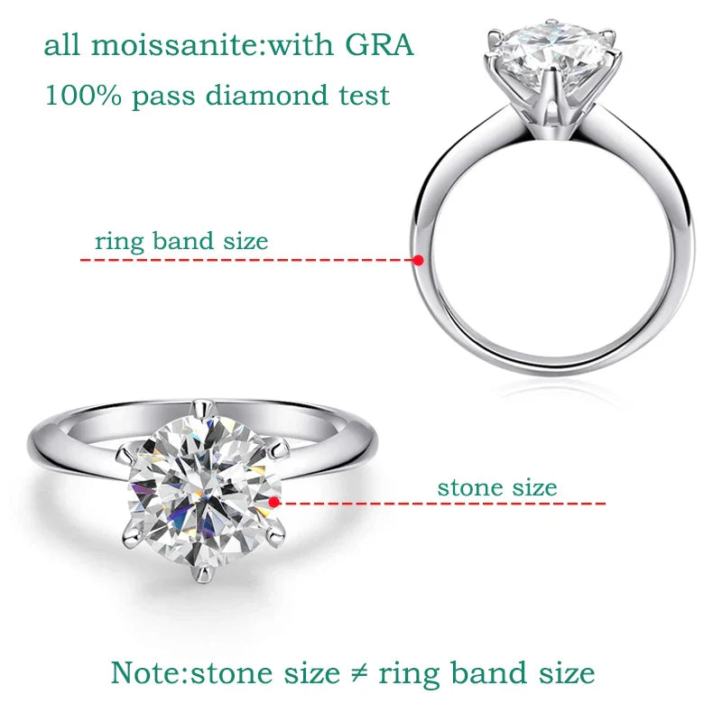 0.5-5CT Certified Moissanite Solitaire Ring for Women D Vvs1 Sparkling Wedding 925 Sterling Silver Lab Diamond Band GRA