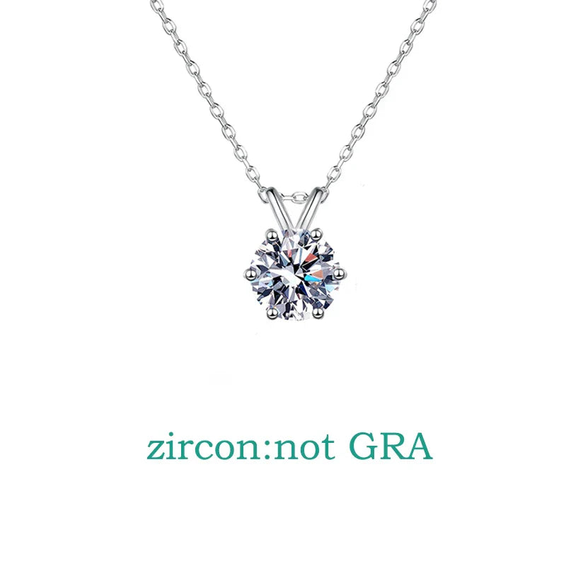 1-3CT Solitaire Moissanite Lab Diamond Necklace for Women Classic 6 Claws Sparkling Pendant 100% 925 Sterling Silver