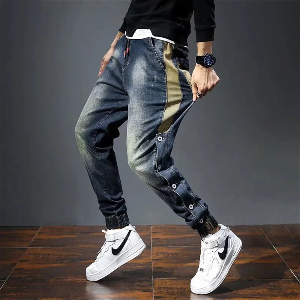 Mens Jeans Harem Pants Fashion Pockets Loose fit Baggy Moto Jeans