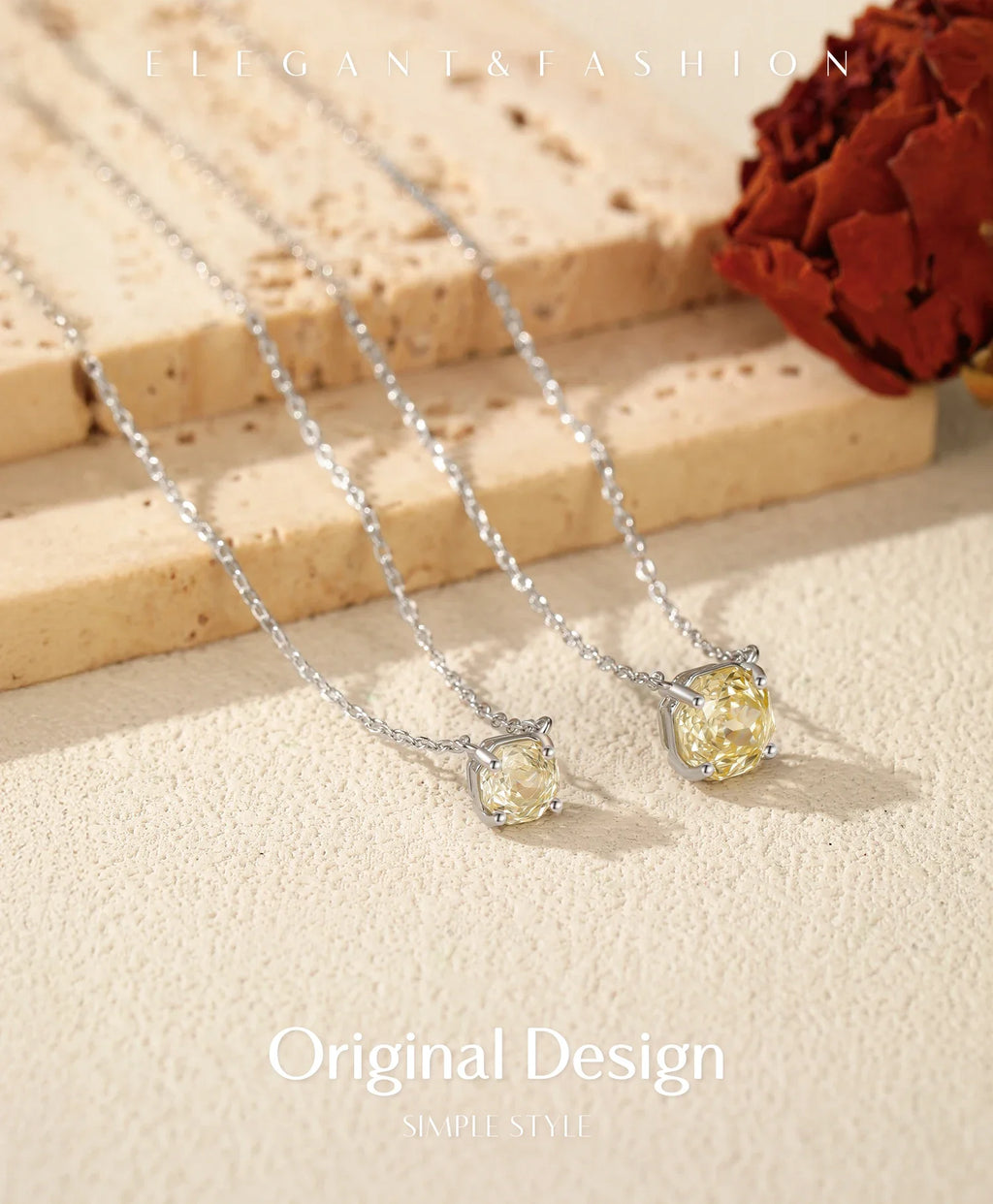 925 Sterling Silver Pendant Necklace Dazzling Light Yellow Rose Cut Zirconia Necklaces For Women Fine Jewelry