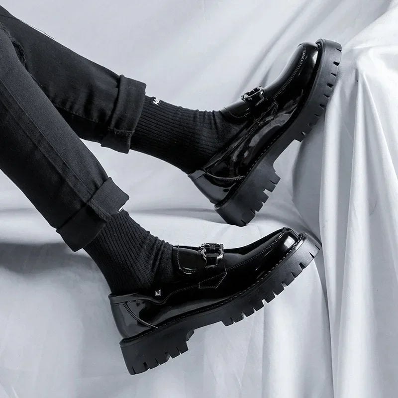 Fashion Dress Shoes Men Black PU Thick Sole Wear-resistant Casual Business Loafers European Social Shoes Size 38-46 Men Shoes