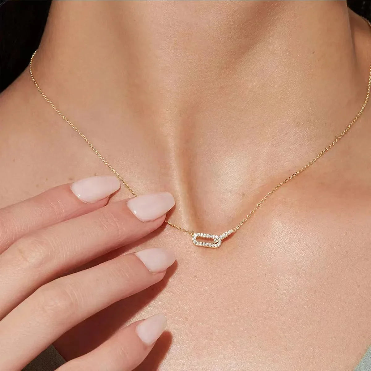 925 Sterling Silver Geometric Smooth Necklace Women With Interlocking Collarbone Chain Holiday Gift Party Fine Jewelry