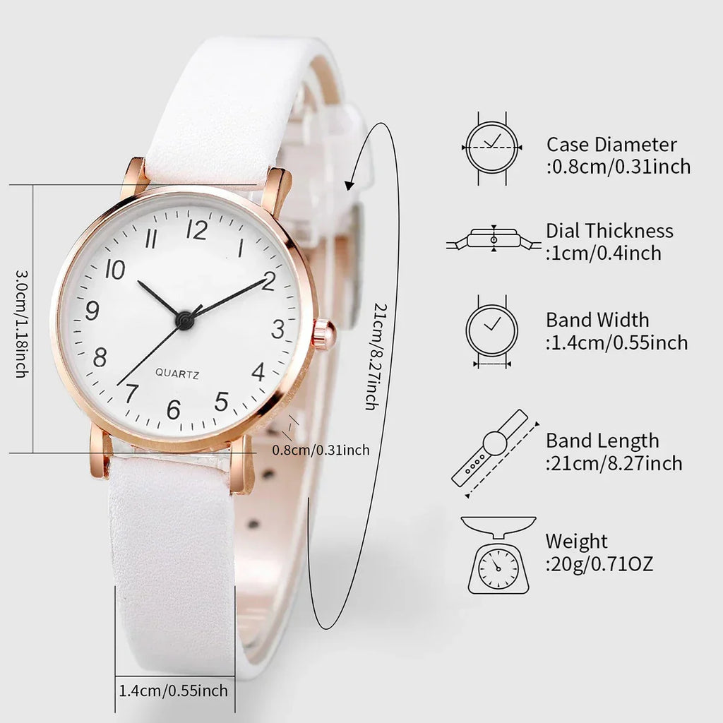 6PCS/Set Women's Watch Casual Arabic Dial Quartz Watch Analog PU Leather Wrist Watches Butterfly Jewelry Set(Without Box)