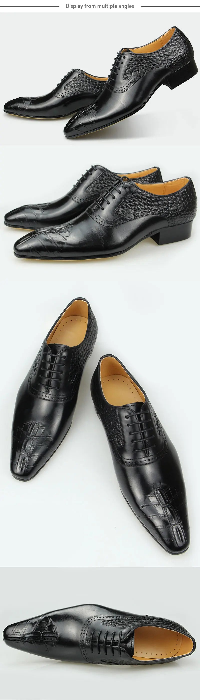 Italy Men's Shoes Prince Classic Modern Formal Oxford Wingtip Lace Up Dress Shoes Handmade Black Genuine Leather Shoes