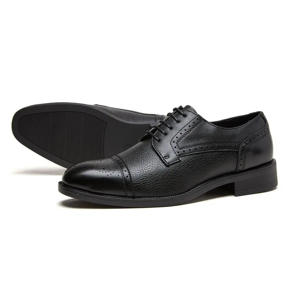 Men Summer PU Round Toe Lace Up Height Increase Business Formal Dress Shoes Breathable Anti-Slip For Office Work Shoes