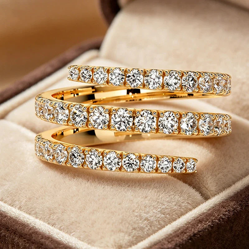Gradient Gems Full Moissanite Rings for Women Open Stackable Ring Engagement D Vvs1 S925 Sterling Silver Promise Band