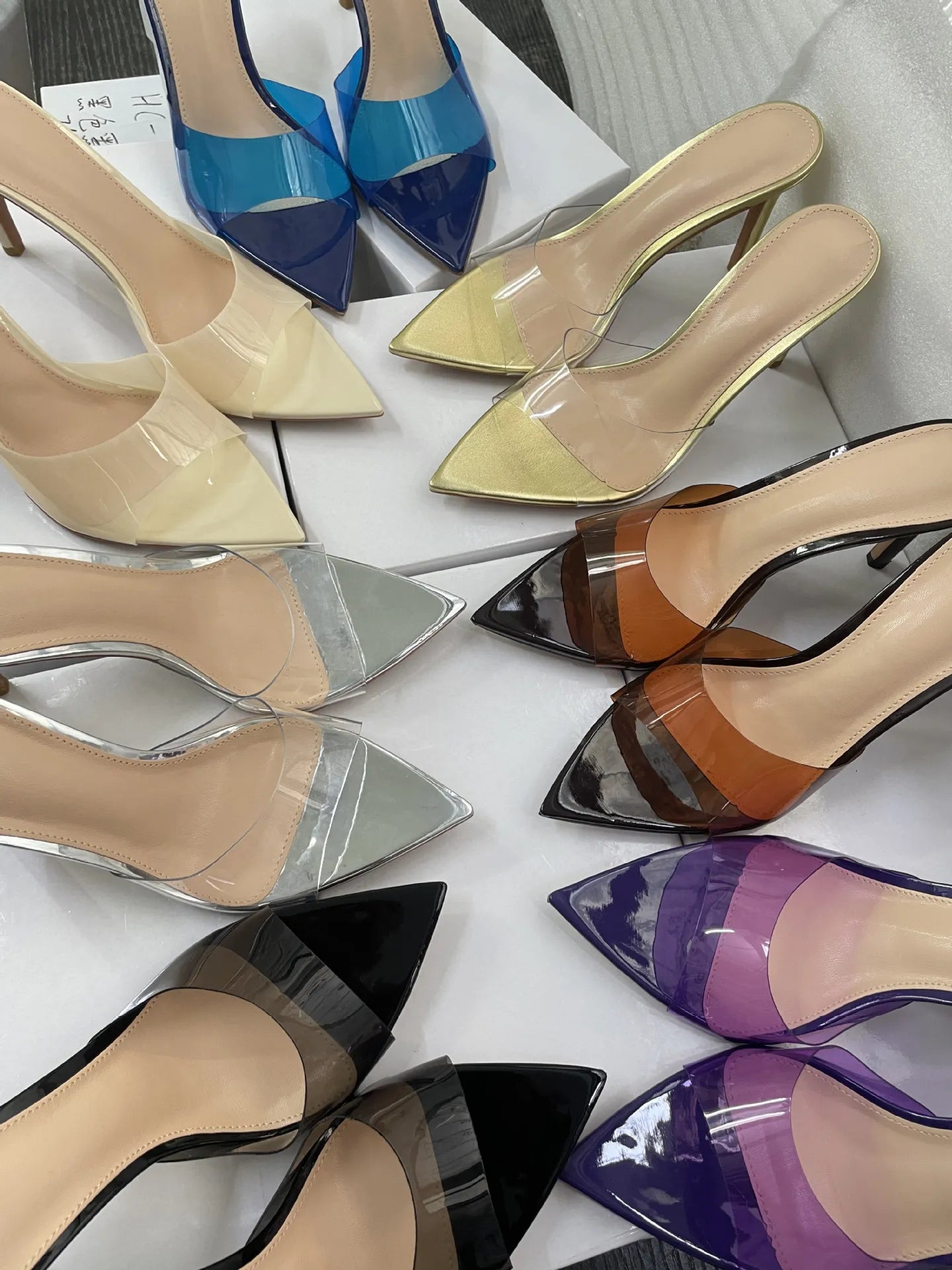New Summer Women's High-heeled Sandals Simple Transparent High-heeled Slippers Stiletto Pointed Open-toed Slippers Mules