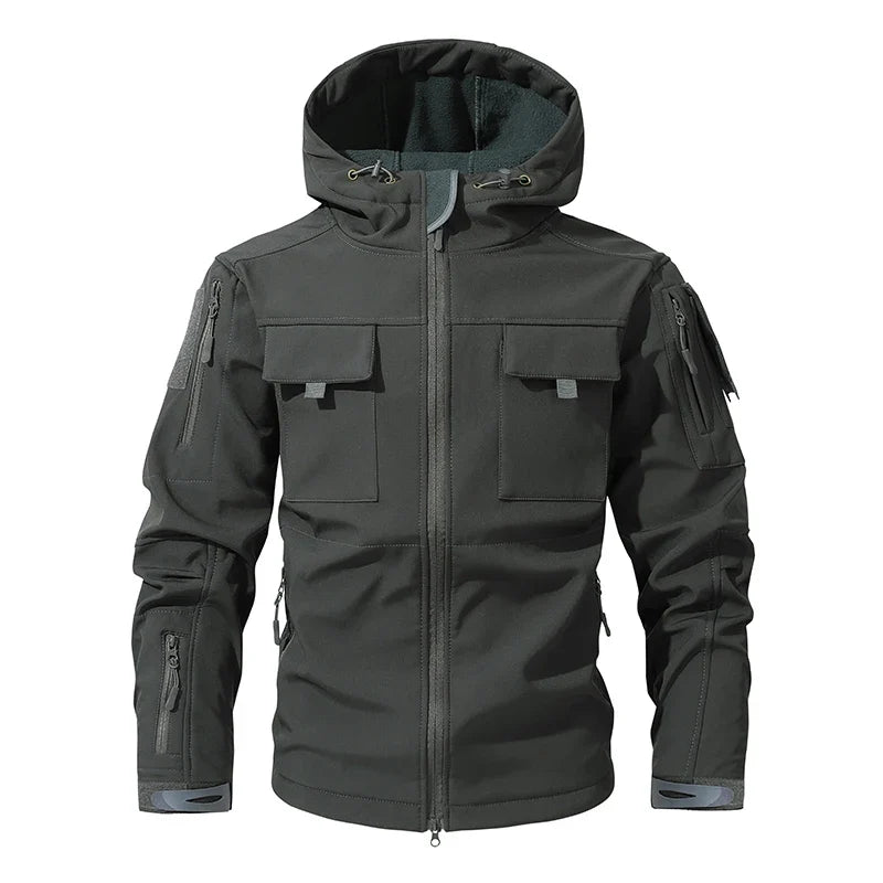Men's Silent Soft Shell Camouflage Tactical Jacket Waterproof Warm Fleece Hunting Jackets Outdoor Hiking Fishing Hooded Coat