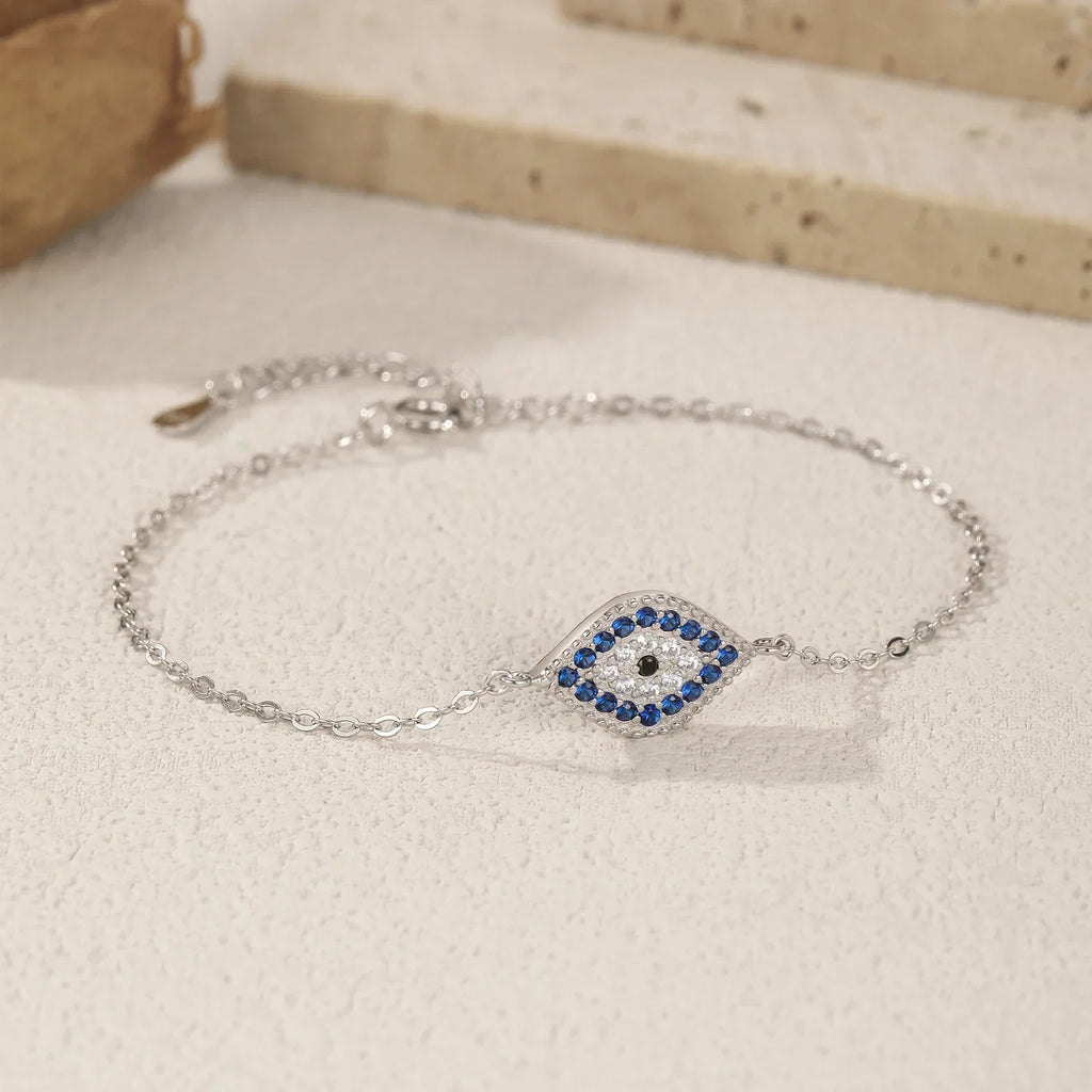 925 Sterling Silver Vintage Blue & Clear Zirconia Eyes Bracelet Stackable Vacation Link Chain Bracelets For Women Jewelry