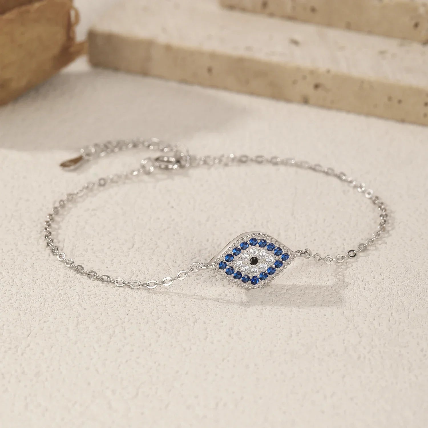925 Sterling Silver Vintage Blue & Clear Zirconia Eyes Bracelet Stackable Vacation Link Chain Bracelets For Women Jewelry