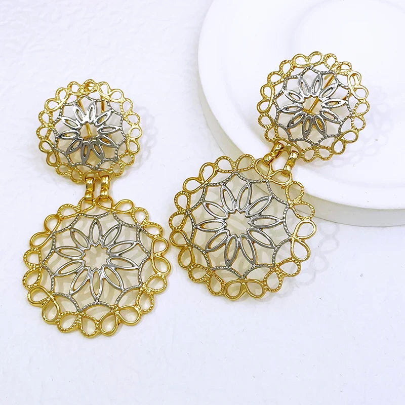 Women Earrings Luxury Design Big Drop Earrings Two Tone Fashion Jewelry  Wedding Party Gift Trending