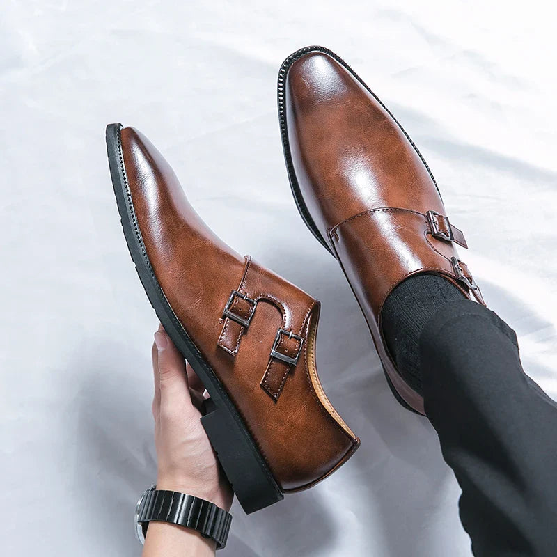 Men's Monk Leather Shoes Pointed Toe Buckle Dress Shoes Oxfords Classic Retro Business Office Wedding Comfortable