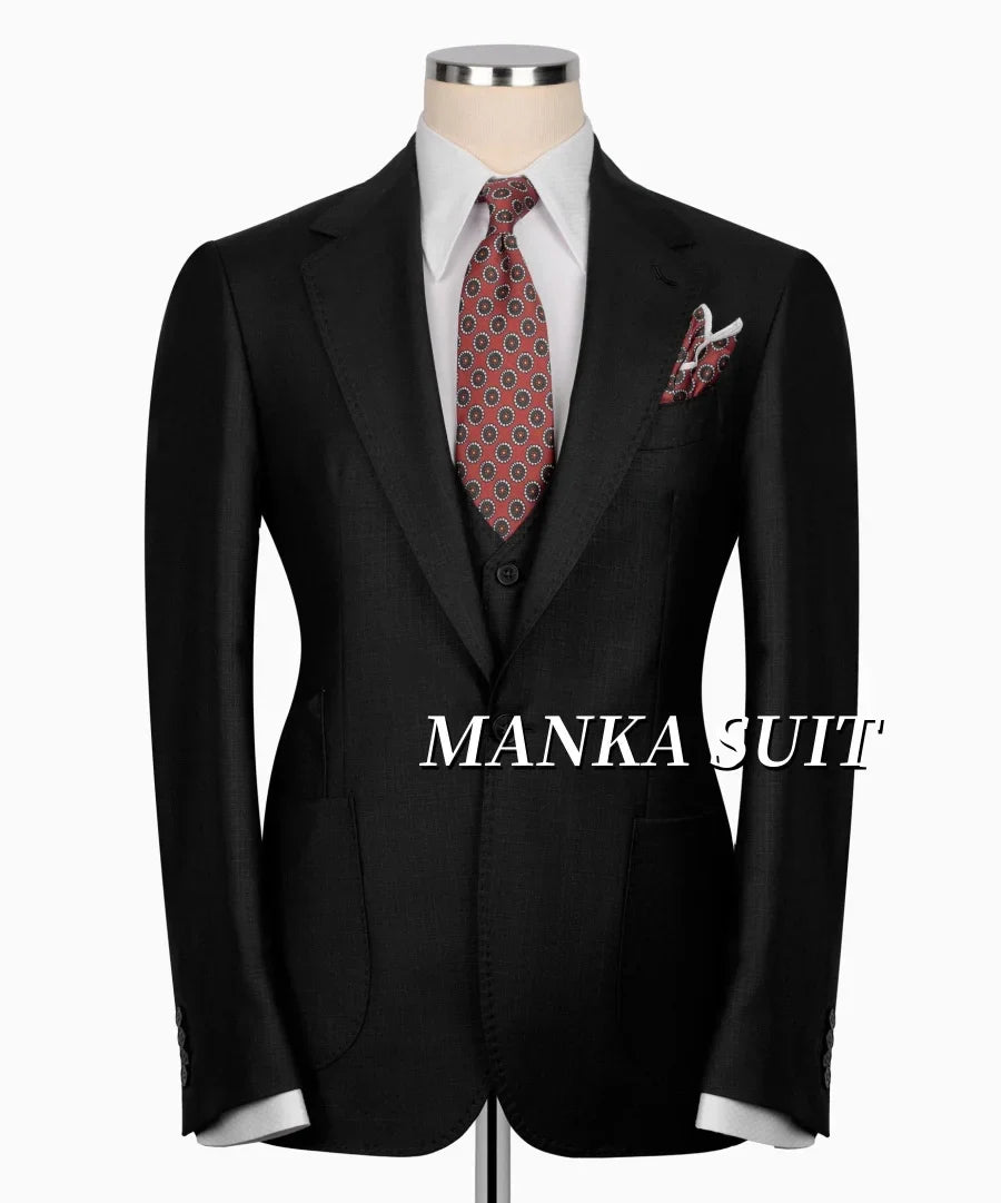 Notch Lapel Single Breasted Full Men's Suits  Smart Casual Business Office Wedding  3pcs Blazer Vest Pants Customized Men's Set