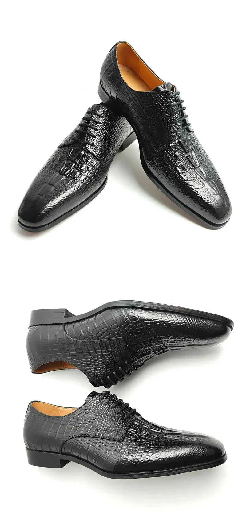 Fashion Elegant Black Oxfords Leather Shoe Dress Derby Shoe for Men Handcraft Official Male Wear Crocodile Pattern Leather Shoe