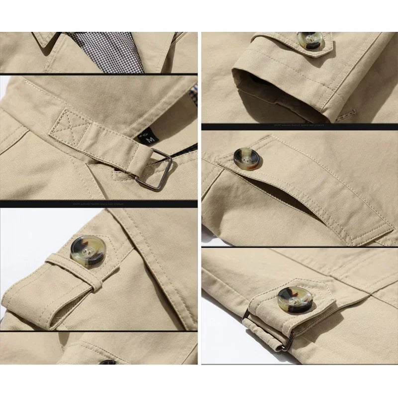 Brand Trench Coat Men 2026 Spring and Autumn 100% Cotton Jacket for Men Vintage Windbreaker Casual Jackets Men Clothing