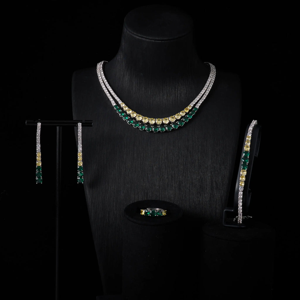 Trendy Jewelry Set for Women Layer Tennis chain Necklace Set Cubic Zircon Wedding Engagement Jewellery Accessories