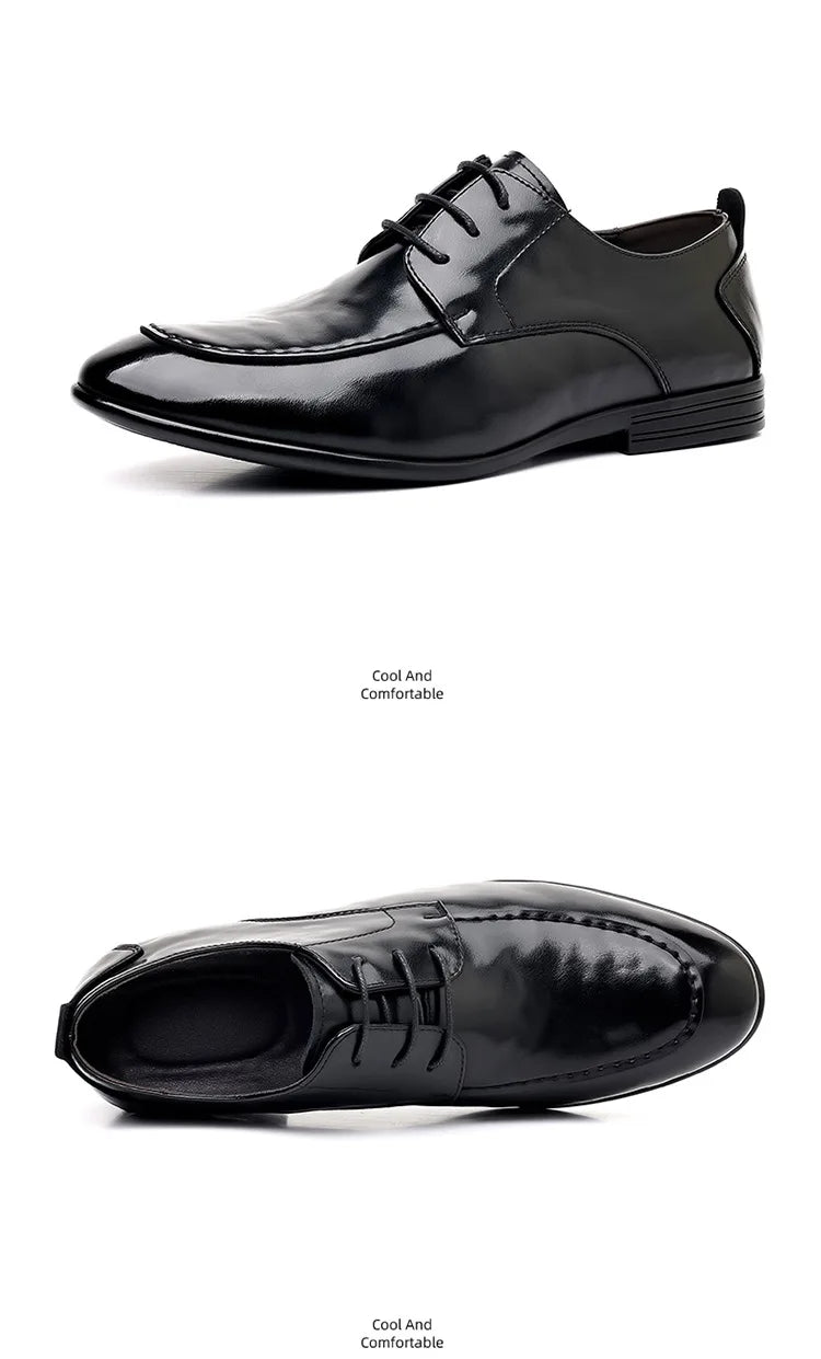 Spring Autumn New Pointed Toe Leather Shoes Men Fashion Business Casual Shoe Male Lace Designer Solid Color Wedding Shoes Man