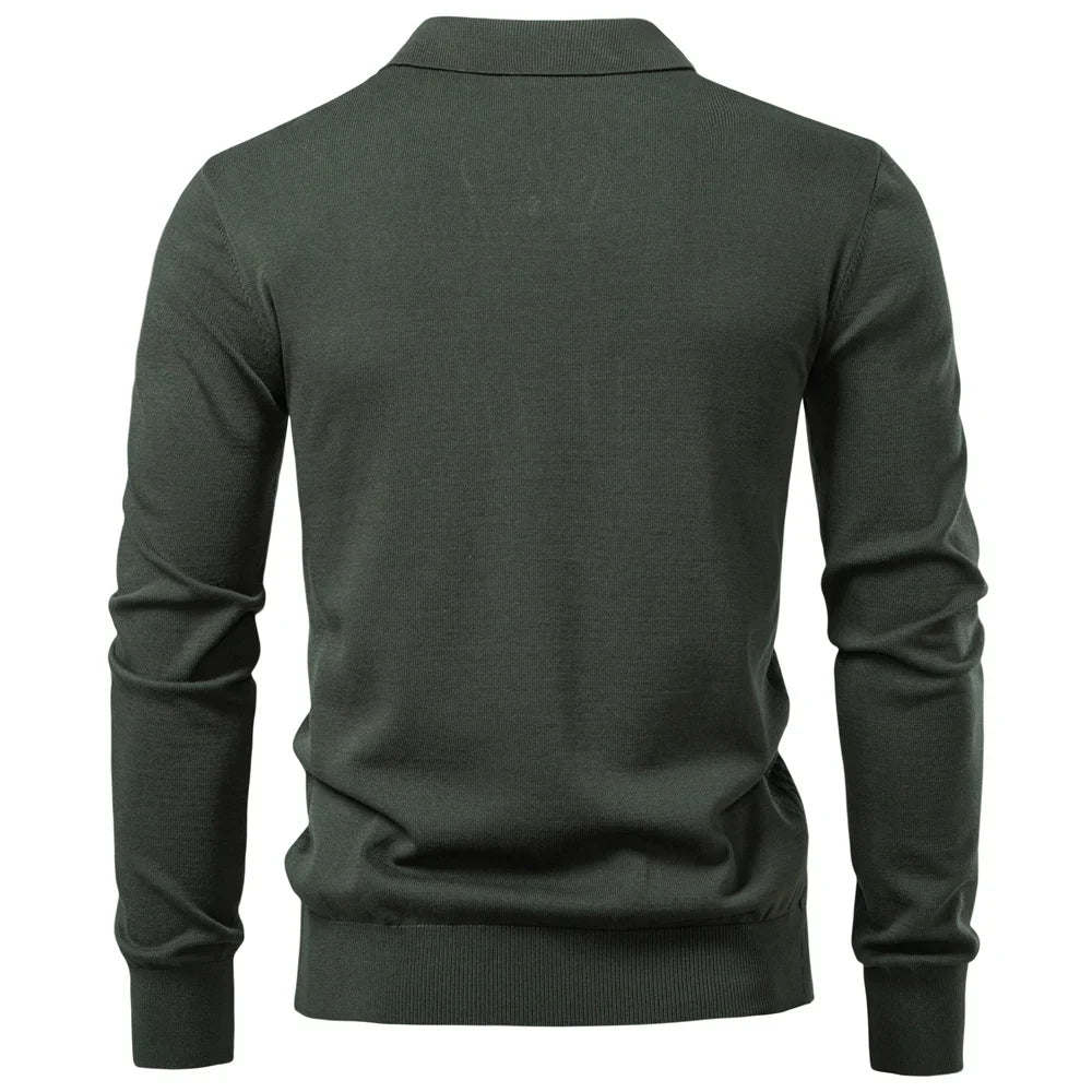 2025 Modern V-neck Polo Men Solid Color Long Sleeve Fashion Forward Cut Luxury Business Social Premium Sweaters Male