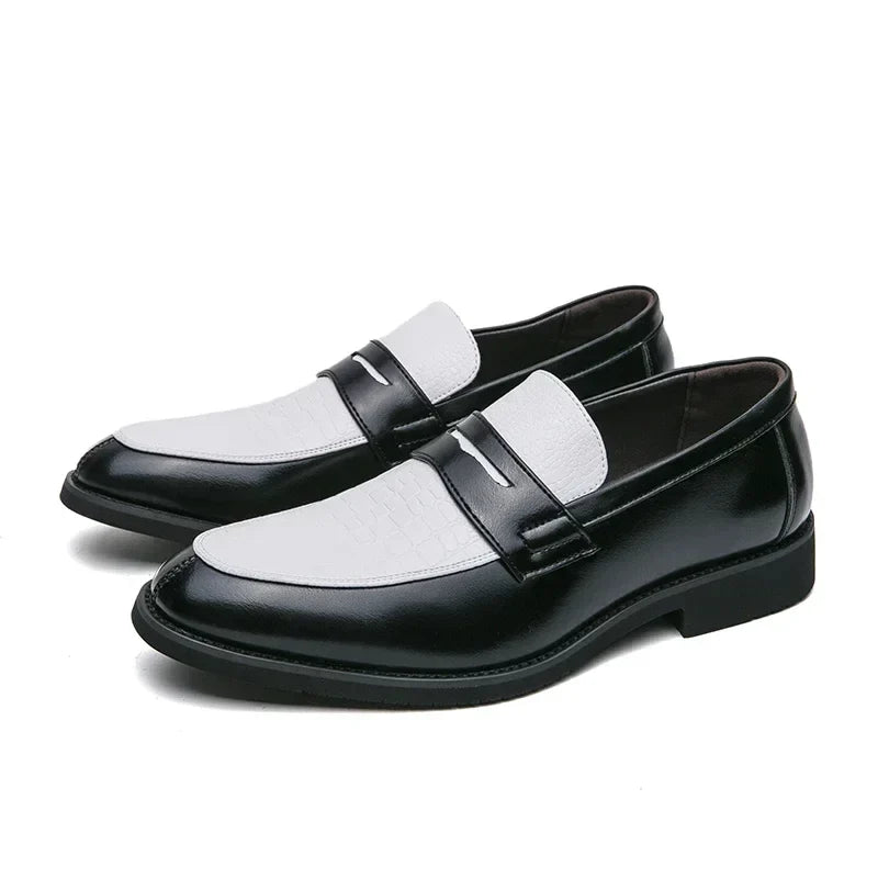 Fashion Color Mixed Mens Party Loafers Black White Business Leather Shoes Luxury Goods Summer New Coffee White Slip-On Shoes
