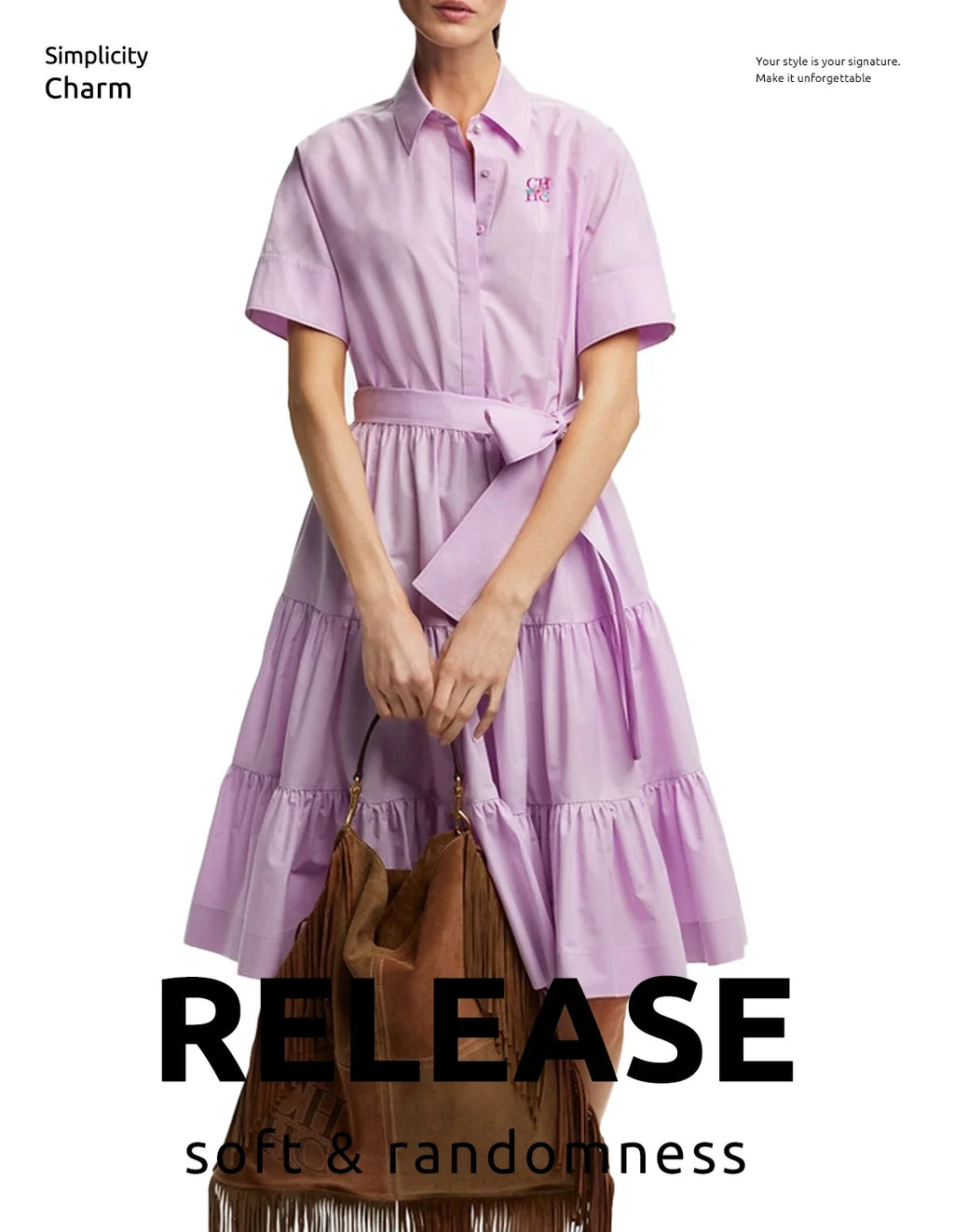 2025 Women Dress Summer Office Lady Elegant Long Sleeve Solid Color Shirt Sundress Casual Loose Buttons Lace Up Dress