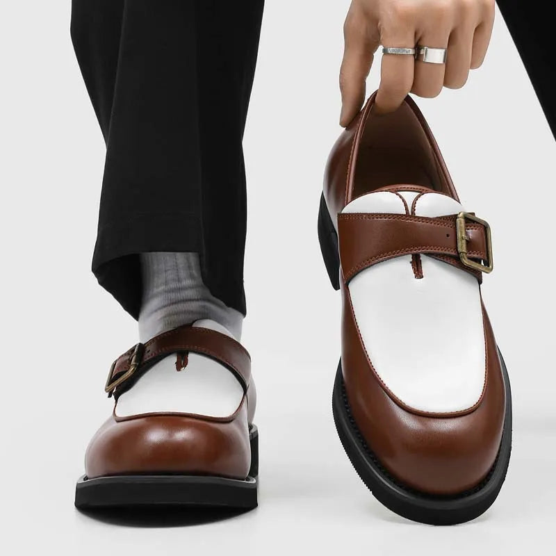 Business Men Loafers Black Brown Buckle Men Casual Button-up Thick-soled Anti-slip Fashion Brand Shoes Wedding Dress Shoes Men
