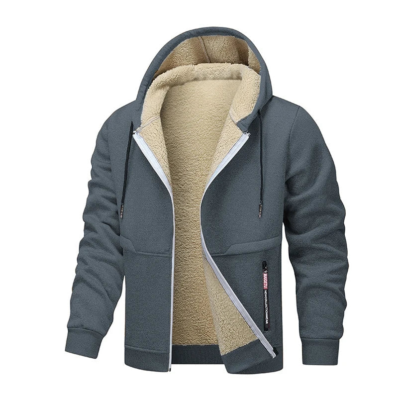 Animal Game Casual Hoodies for Men Heavyweight Fleece Sweatshirt Thick Sherpa Lined Hooded Zipper Jacket Thick Streetwear Coats