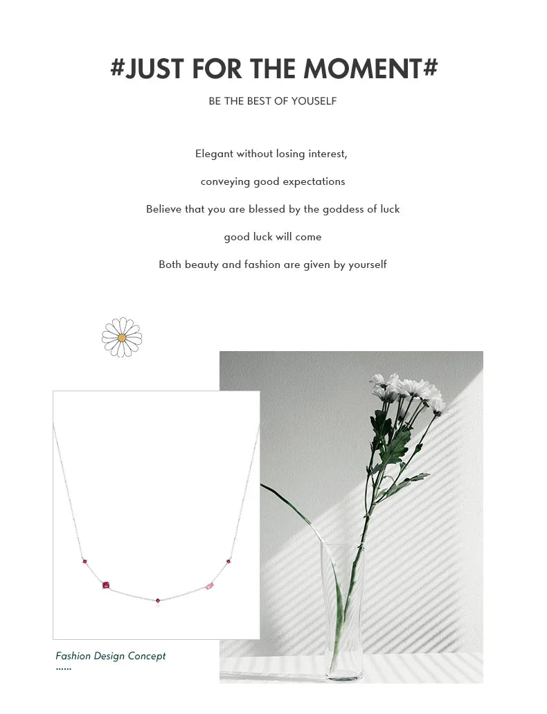 925 Sterling Silver Rainbow Colorful Zirconia Pendant Necklace Shiny Geometric Chain Neck For Women Party Jewelry Gift