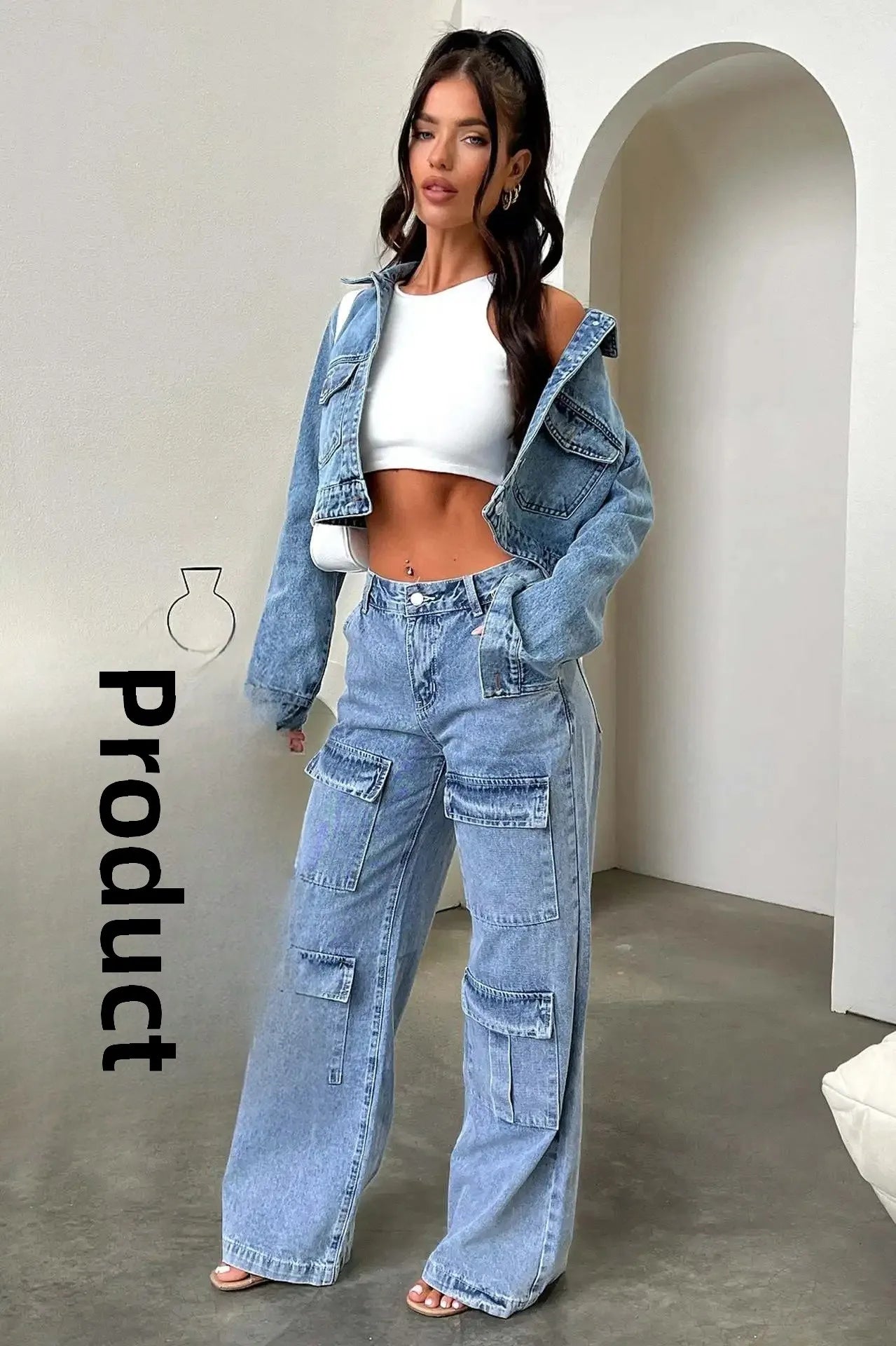 Fashionable Retro Washed Straight Leg Workwear Jeans