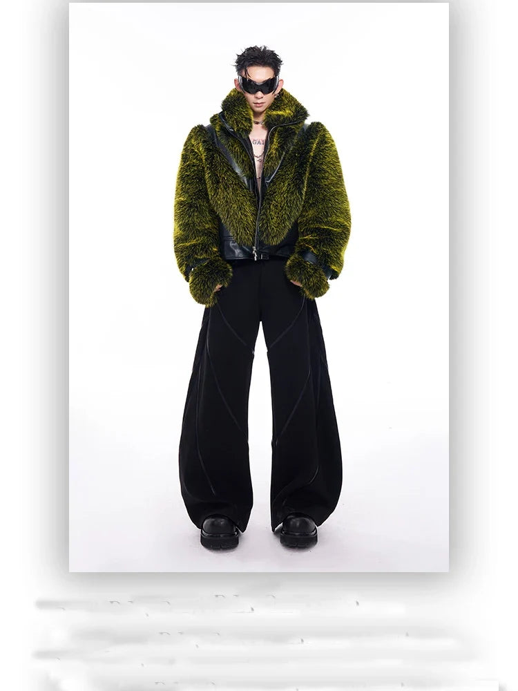 Autumn Winter Cool Handsome Thick Warm Patchwork Faux Fur Coat Men Luxury Designer Clothes Zip Up Fluffy Jacket 2025