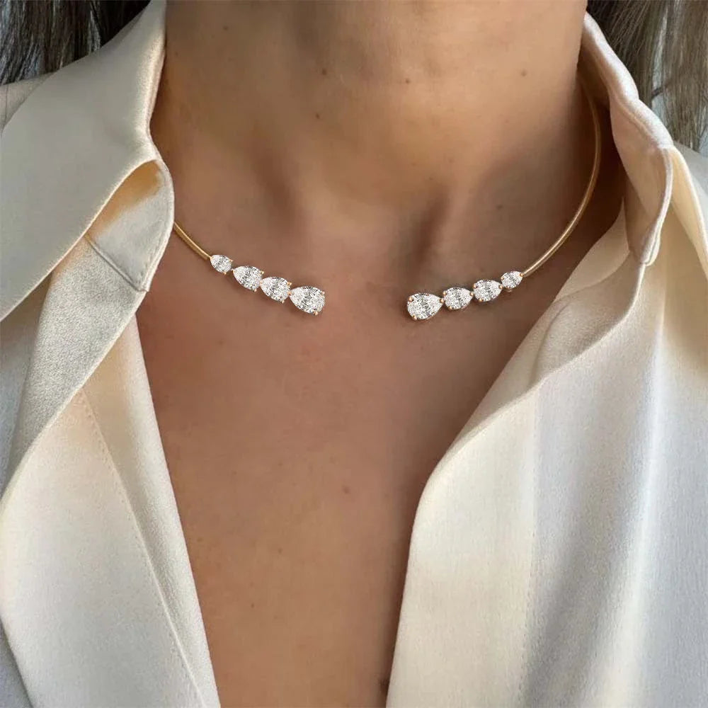 24cttw WaterDrop Moissanite Diamond Open Choker Necklace  925 Sterling Silver Pear Cur Diamond Cuff Collar Necklace for Women