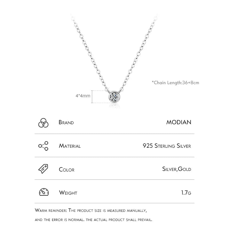 925 Sterling Silver Simple 4mm Zircon Link Chain Pendant Necklace Fine Jewelry Fashion Choker Necklace For Women
