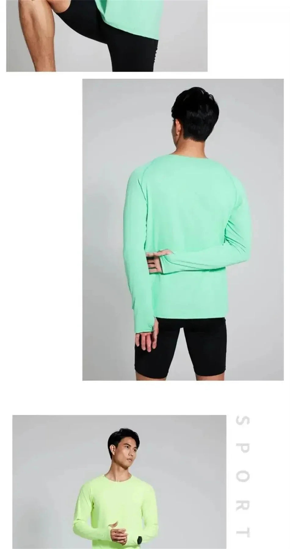 Mens Autumn Running T-Shirt Long Sleeve Anti-UV Workout Tops Shirts Training Shirt with Thumb Hole Anti-Static Cuff Quick Drying