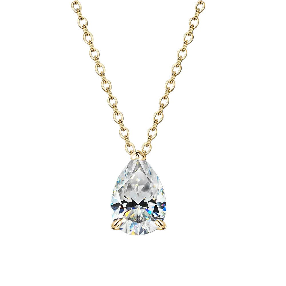 1-4CT Pear Cut D VVS1 Moissanite Necklace 100% S925 Silver 18k Gold Plated Single Diamond Women's Pendant Necklace Fine Jewelry