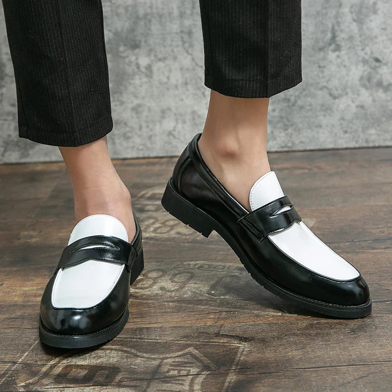 Italian Luxury Brand Loafers Men's Black and White Color Leather Shoes Slip-on Fashion Soft-soled Casual Shoes Wedding Moccasin