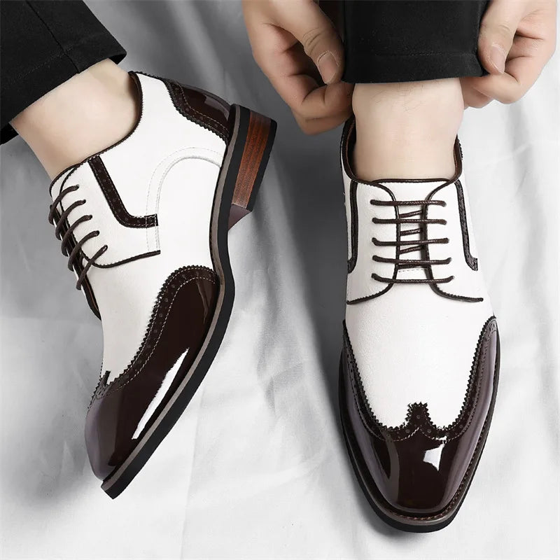 New Designer Business Leather Shoes for Men Color Match Lace Designer Casual Shoes Male Spring Autumn New Dress Brogue Shoe Man
