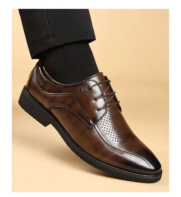 Men's Summer Breathable Leather Shoes Hollow out Comfortable Fashionable Business Formal Derby Shoes British Style-SJ2502-1