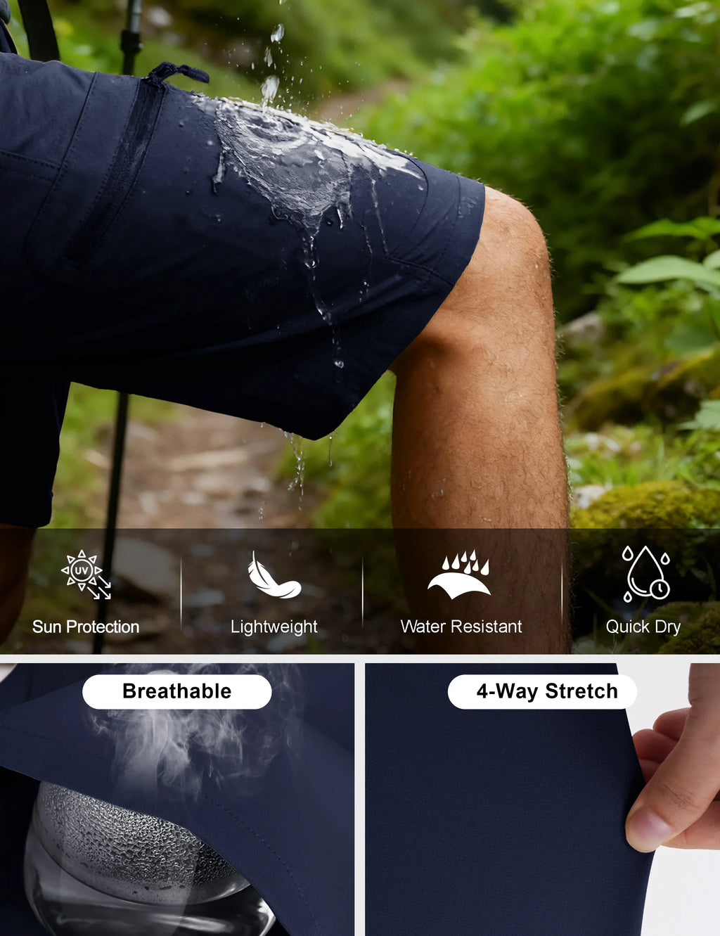 UPF 50+ Hiking Cargo Shorts with 7 Pockets Men 9" Quick Dry Lightweight Nylon Shorts Outdoor Work Shorts Fishing Casual