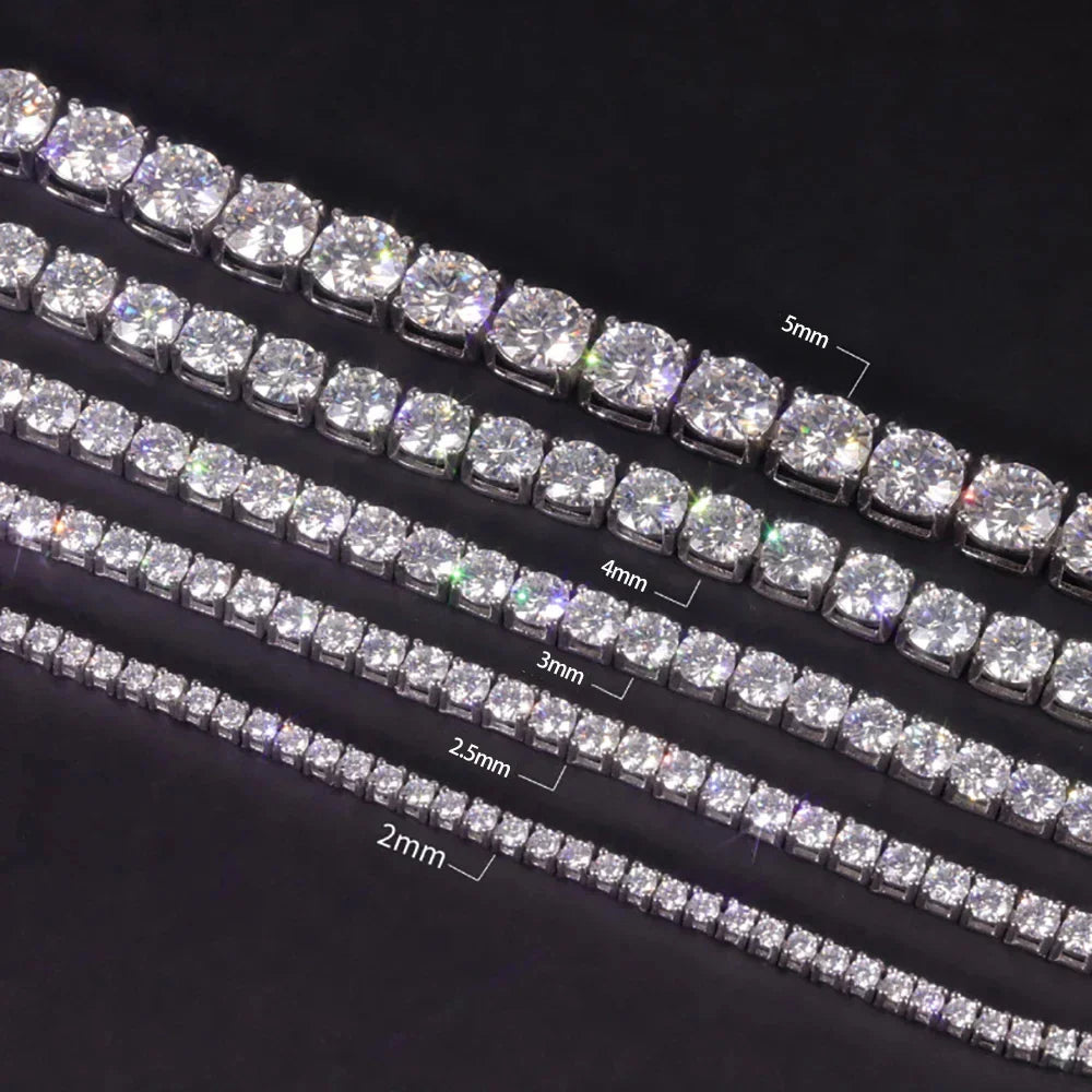 2mm 2.5mm 3mm 4mm 5mm Moissanite Tennis Bracelet for Women Men 100% S925 Sterling Silver Hidden Spring Lock Bracelet Plated 18K