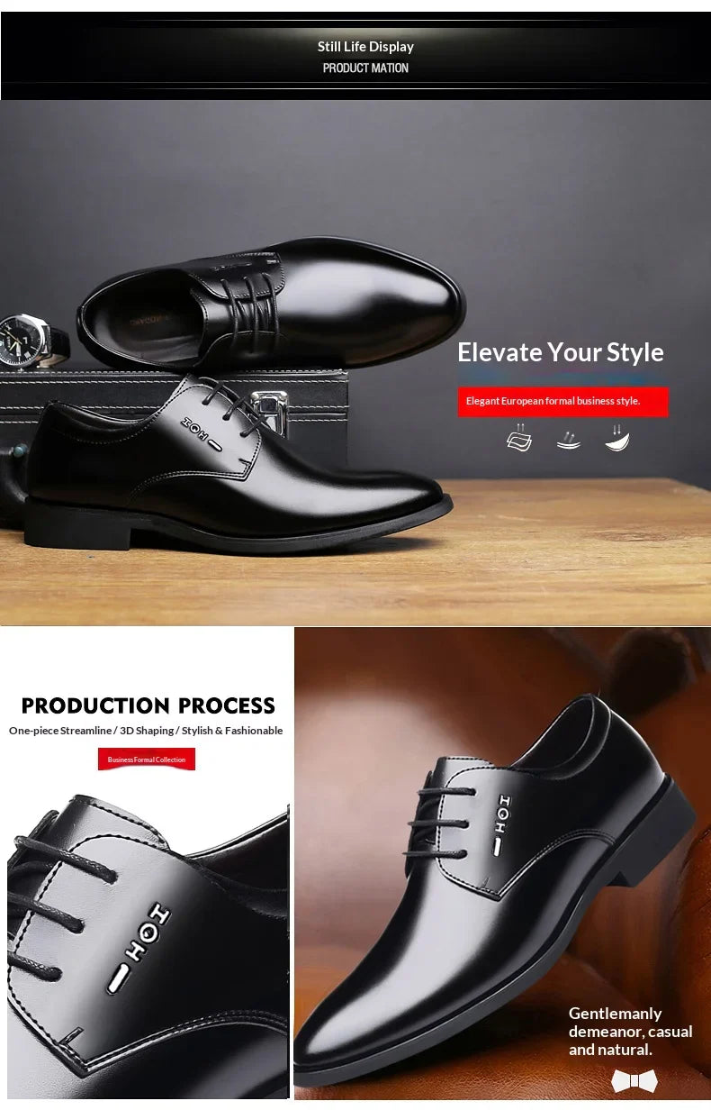Men Height Increasing Shoes 6cm Inner Lift Black Formal Dress Shoes Lace Up Business Casual Elevator Shoes for Wedding Banquet