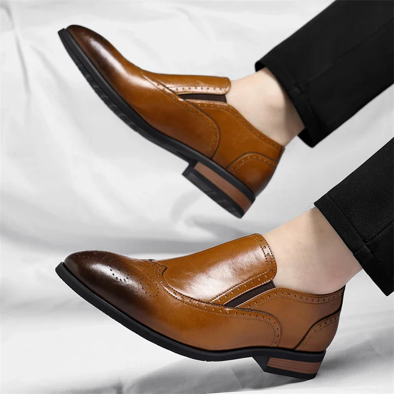 Men's Genuine Leather Brogue Loafers Dress Shoes with Wingtip Perforations Comfortable Business Casual Oxfords Office & Weddings