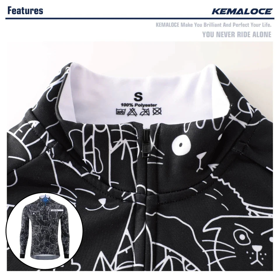 Winter Cycling Jackets Men Fleece Long Sleeves High End Bike Jackets Black&White Thermal Fabric MTB Bicycle Clothing