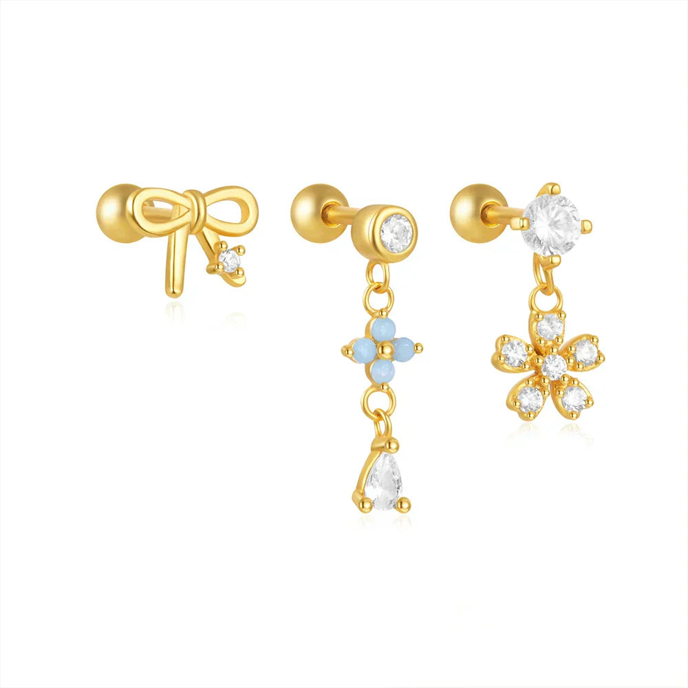 Heart Round Ball Flat Helix Piercing Earring 925 Sterling Silver Ear Studs Geometric Zircon Exquisite Trinket Studs Aretes