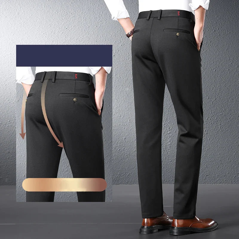 Stretch Suit Pants Men's Summer Thin Straight Business Trousers Ice Silk Casual Drape Breathable Formal Male Work Clothes