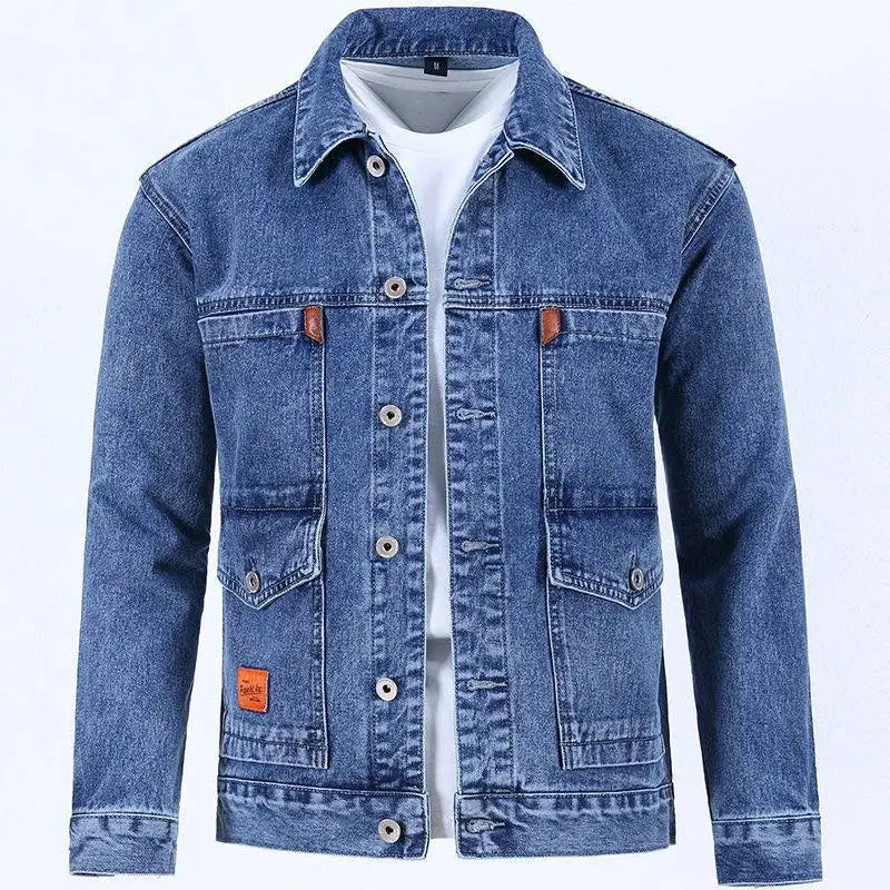 Men's Workwear Denim Jacket Spring Autumn Winter Large Size Trendy Brand Versatile Youthful Style Long Sleeve Button Decor