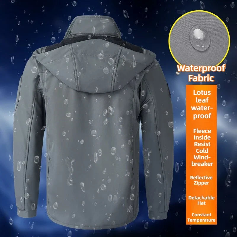 Men's Outdoor Jackets Fleece Lining Windbreaker Waterproof Winter Warm Jacket for Men Detachable Hat Men's Coats