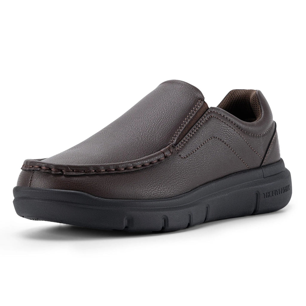 Men'S Slip-On Casual Shoes Leather Shoe Wide Width 2E Lightweight For Swollen Feet With Arch Support Pain Relief
